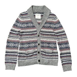 Abercrombie & Fitch‎ Mens Medium Gray Shawl Collar Cardigan Sweater Fair Isle